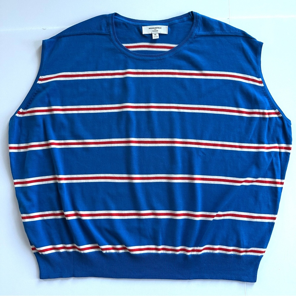 Banana Republic Factory Blue Sleeveless Striped Knit Top